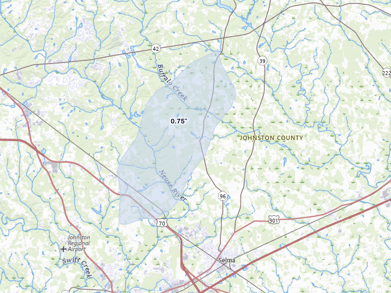 NEXRAD radar-signature map of the hail storm over Selma, NC on Jul 12, 2026
