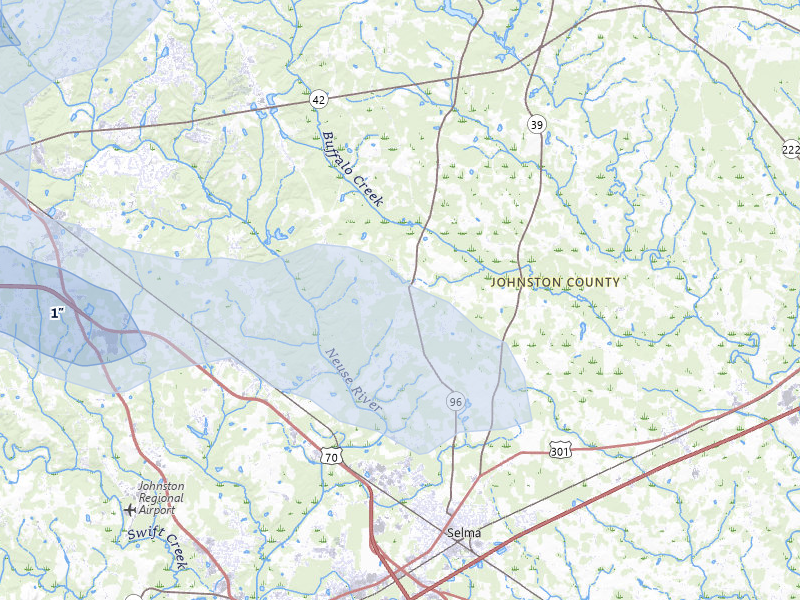 NEXRAD radar-signature map of the hail storm over Selma, NC on Jul 28, 2026