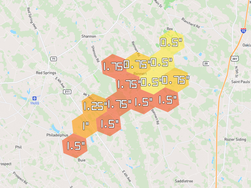 Hail map of Shannon, NC on Jul 6, 2026, hail up to 1.75"