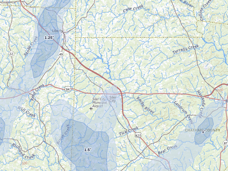NEXRAD radar-signature map of the hail storm over Siler City, NC on Aug 6, 2026