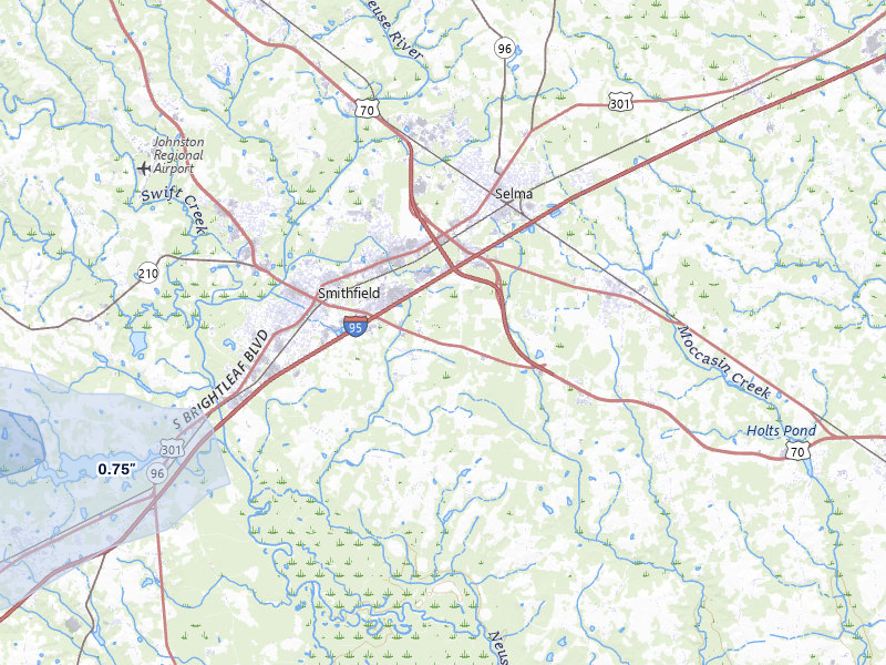 NEXRAD radar-signature map of the hail storm over Smithfield, NC on Jul 6, 2026