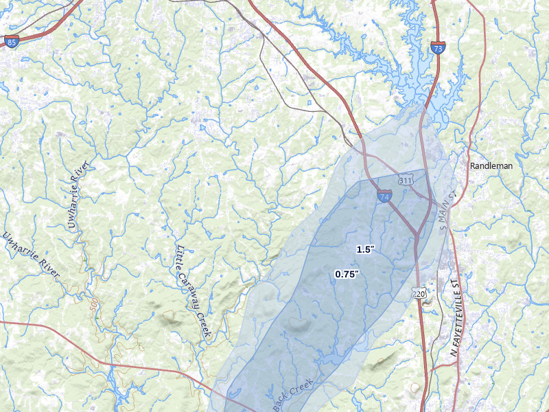 NEXRAD radar-signature map of the hail storm over Sophia, NC on Aug 6, 2026