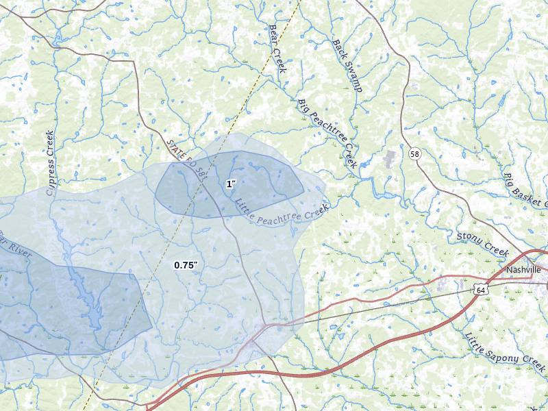 NEXRAD radar-signature map of the hail storm over Spring Hope, NC on Jun 27, 2026