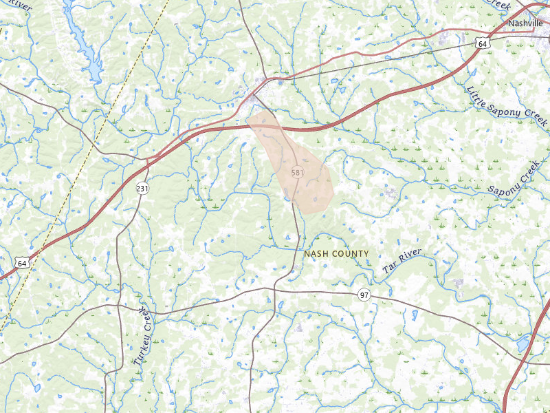 Radar-estimated hail-size map of the storm over Spring Hope, NC on Aug 20, 2026