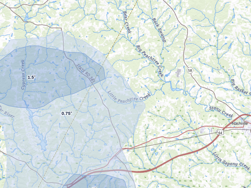 NEXRAD radar-signature map of the hail storm over Spring Hope, NC on Aug 20, 2026
