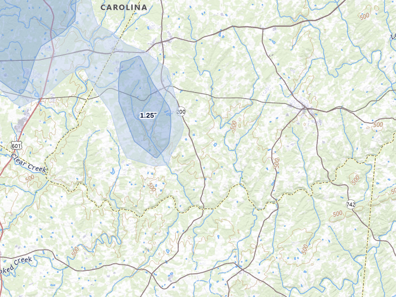 NEXRAD radar-signature map of the hail over Stanfield, NC
