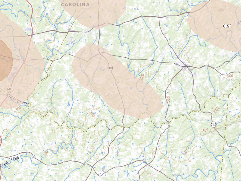 Radar-estimated hail-size map of the storm over Stanfield, NC on Aug 11, 2026