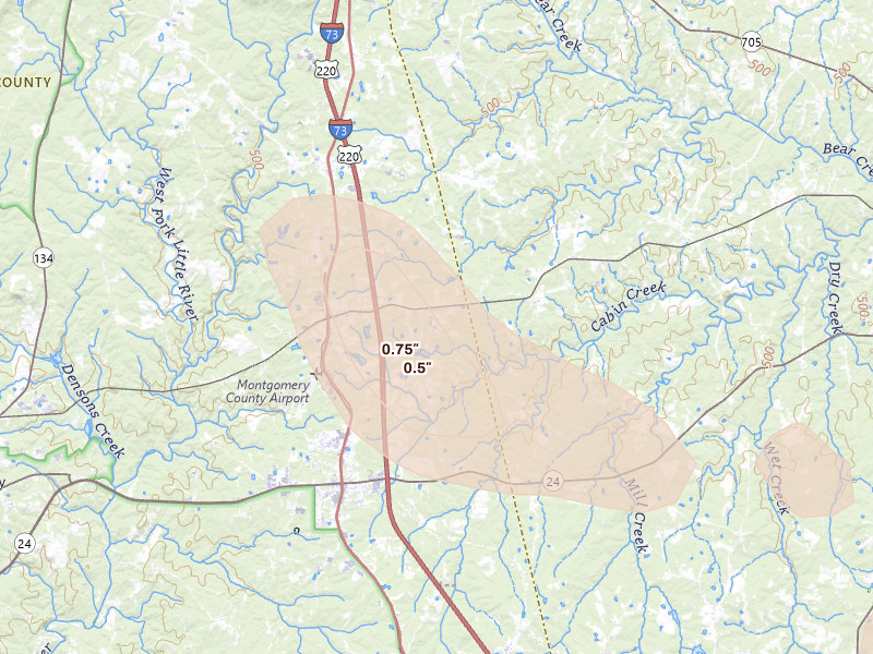 Radar-estimated hail-size map of the storm over Star, NC