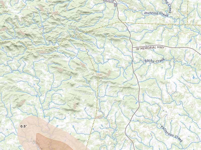 Radar-estimated hail-size map of the storm over Statesville, NC on Jul 28, 2026