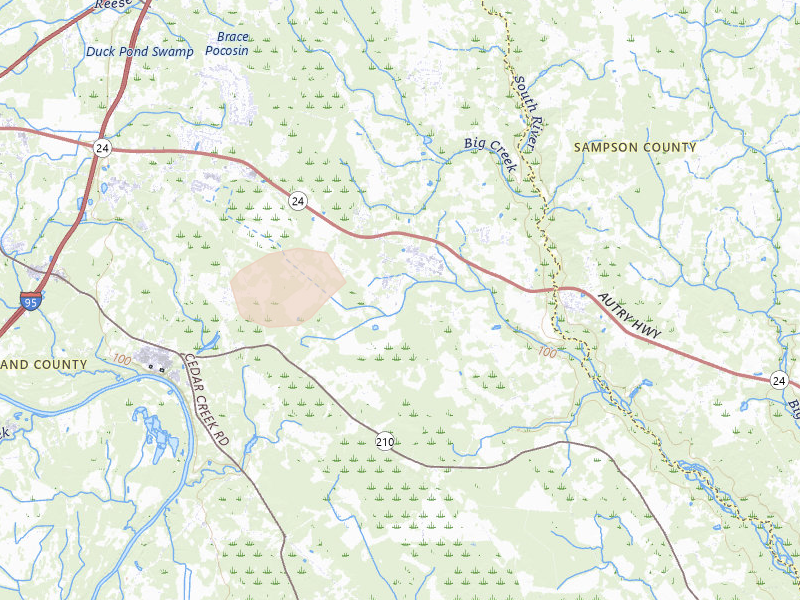 Radar-estimated hail-size map of the storm over Stedman, NC on Aug 20, 2026