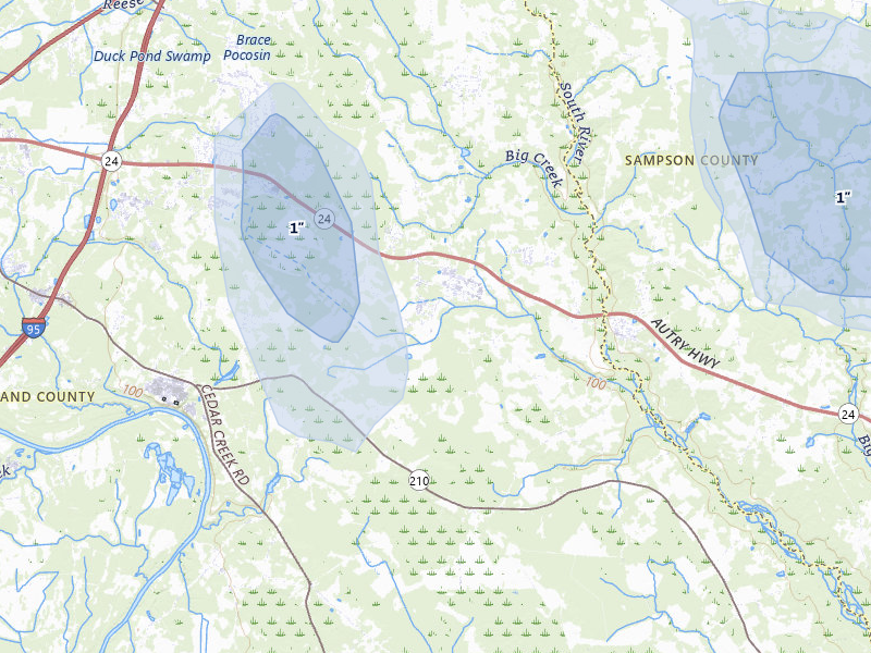 NEXRAD radar-signature map of the hail storm over Stedman, NC on Aug 20, 2026