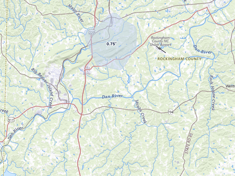 NEXRAD radar-signature map of the hail storm over Stoneville, NC on Jun 28, 2026