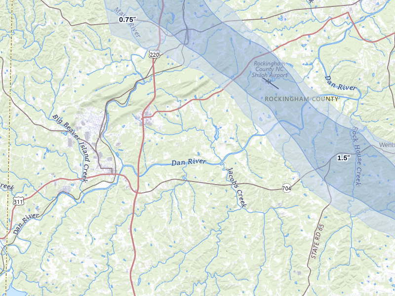 NEXRAD radar-signature map of the hail storm over Stoneville, NC on Jul 28, 2026