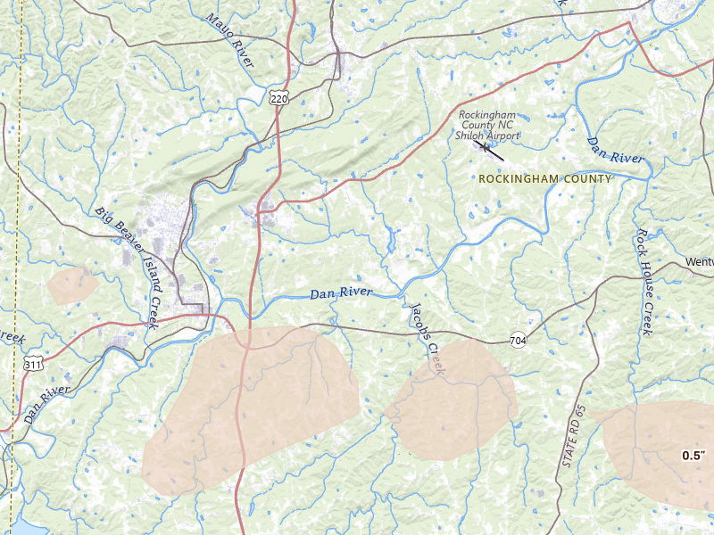 Radar-estimated hail-size map of the storm over Stoneville, NC on Aug 22, 2026