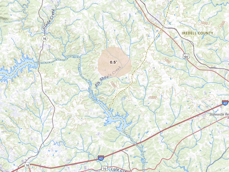 Radar-estimated hail-size map of the storm over Stony Point, NC