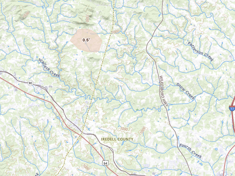Radar-estimated hail-size map of the storm over Stony Point, NC