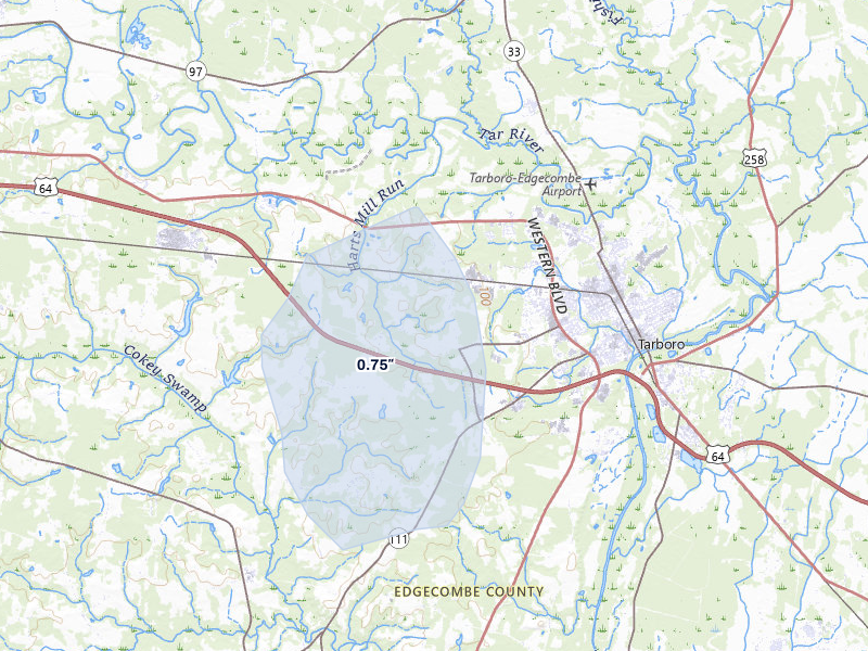 NEXRAD radar-signature map of the hail storm over Tarboro, NC on Jun 27, 2026