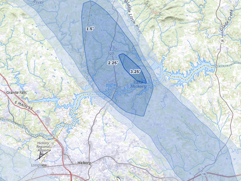NEXRAD radar-signature map of the hail over Taylorsville, NC