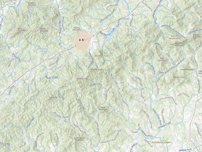 Radar-estimated hail-size map of the storm over Taylorsville, NC