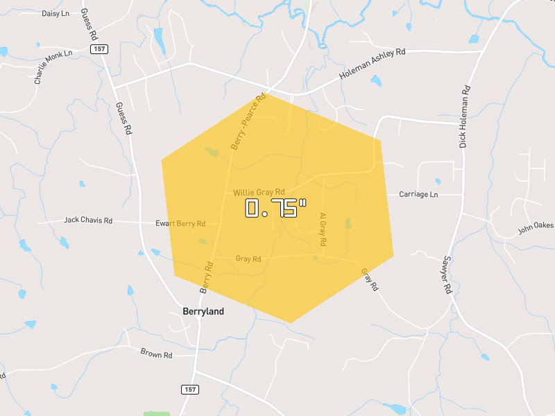 Hail map of Timberlake, NC on Jul 8, 2026, hail up to 0.75"