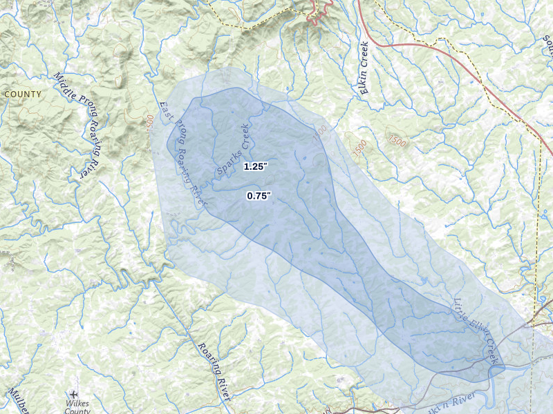 NEXRAD radar-signature map of the hail storm over Traphill, NC on Aug 15, 2026