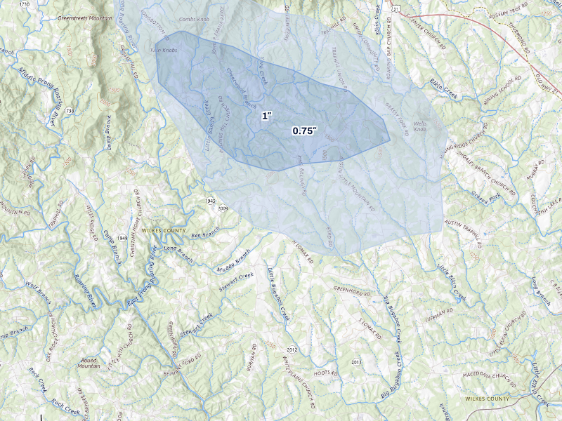 NEXRAD radar-signature map of the hail storm over Traphill, NC on Sep 4, 2026