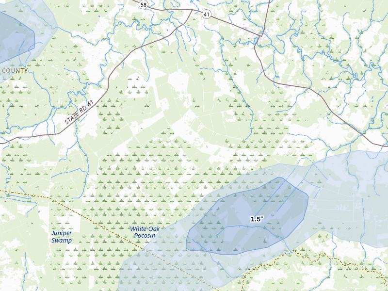 NEXRAD radar-signature map of the hail storm over Trenton, NC on Jul 6, 2026