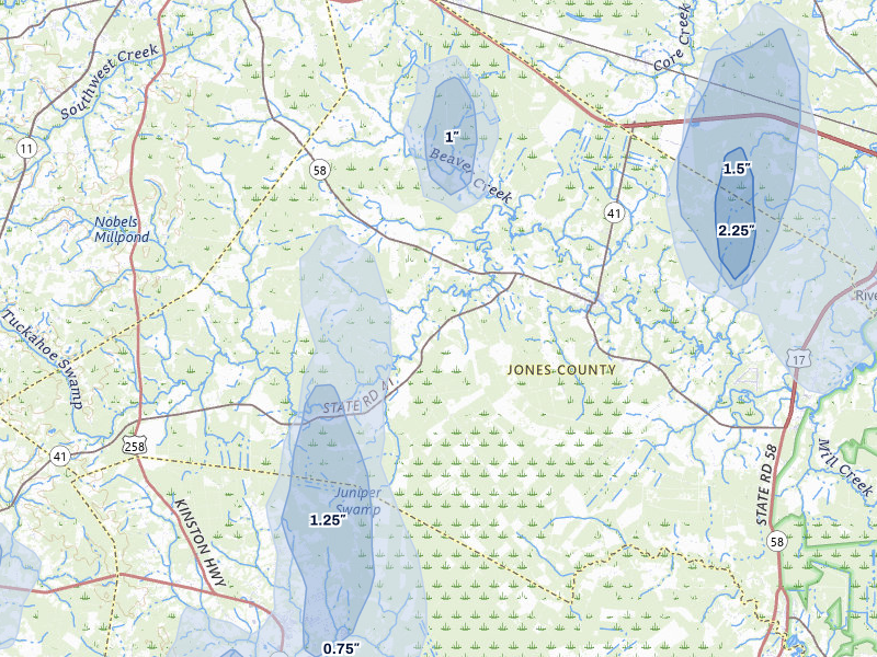 NEXRAD radar-signature map of the hail storm over Trenton, NC on Aug 21, 2026