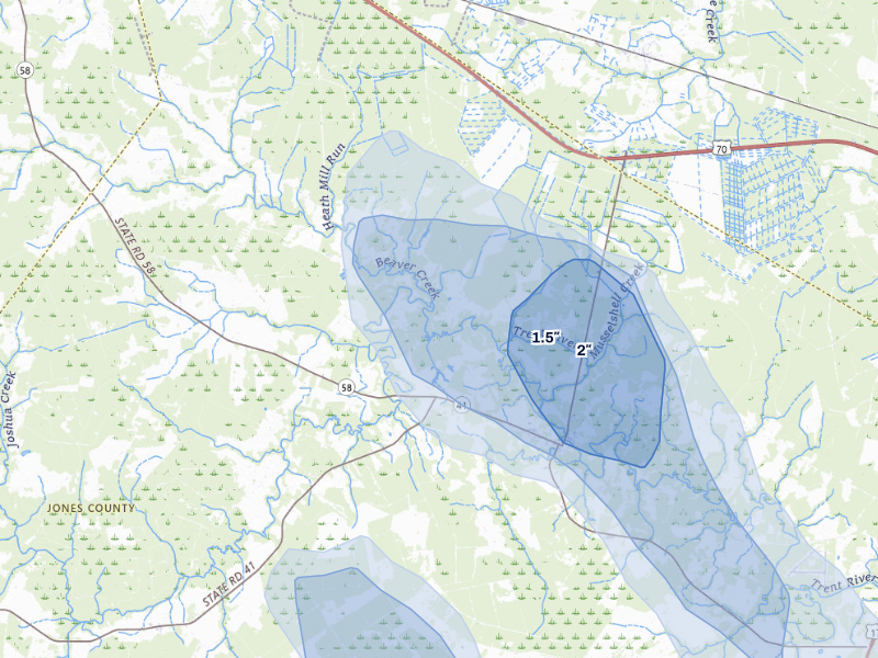 NEXRAD radar-signature map of the hail storm over Trenton, NC on Sep 5, 2026