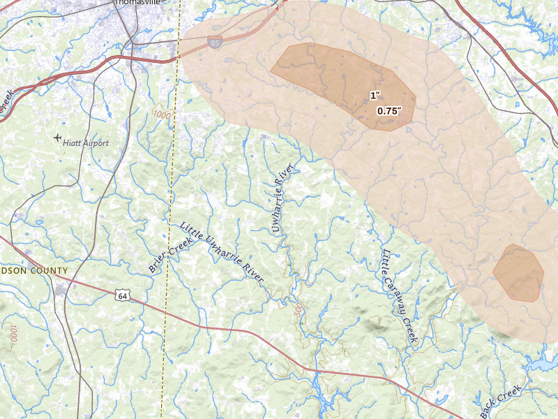 Radar-estimated hail-size map of the storm over Trinity, NC
