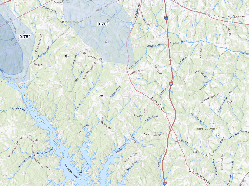 NEXRAD radar-signature map of the hail storm over Troutman, NC on Sep 5, 2026