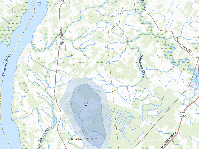 NEXRAD radar-signature map of the hail storm over Tyner, NC on Jan 22, 2026