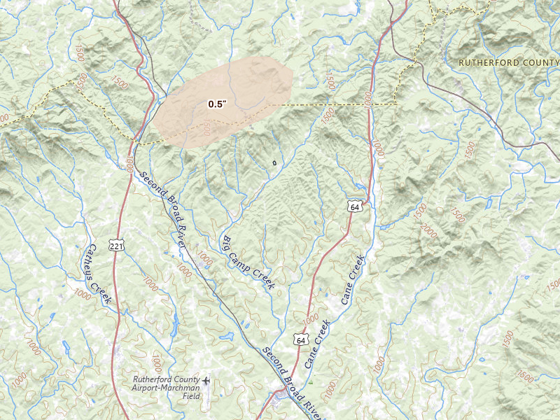 Radar-estimated hail-size map of the storm over Union Mills, NC on Jul 18, 2026