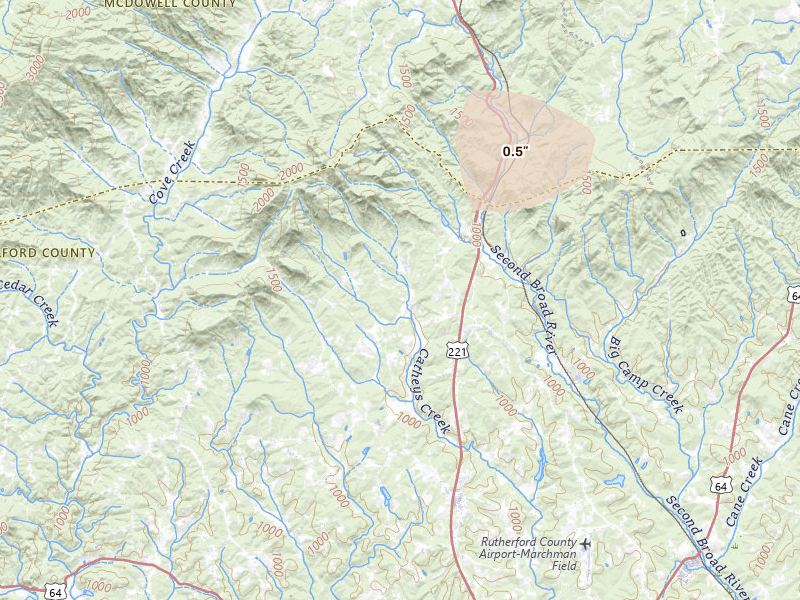 Radar-estimated hail-size map of the storm over Union Mills, NC on Aug 11, 2026