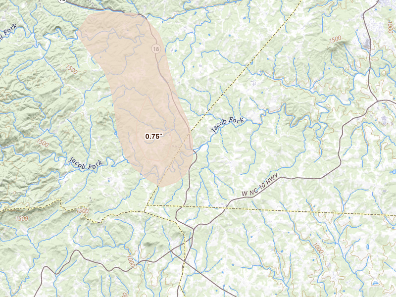 Radar-estimated hail-size map of the storm over Vale, NC