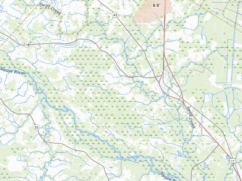 Radar-estimated hail-size map of the storm over Vanceboro, NC