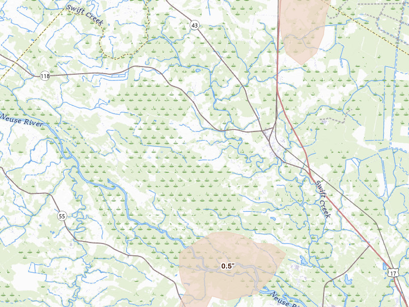 Radar-estimated hail-size map of the storm over Vanceboro, NC on Jun 27, 2026