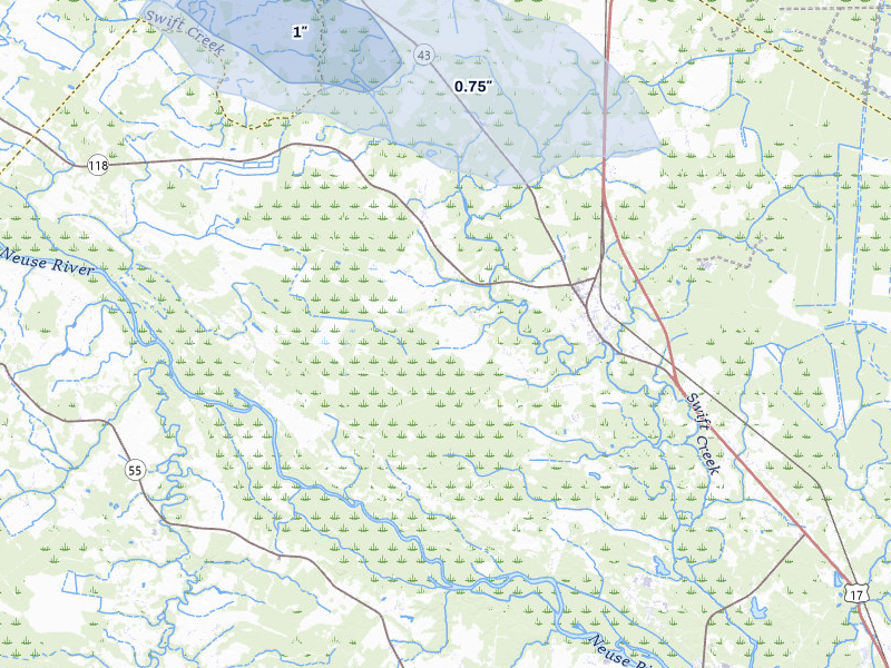 NEXRAD radar-signature map of the hail storm over Vanceboro, NC on Jul 28, 2026