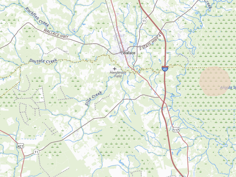 Radar-estimated hail-size map of the storm over Wallace, NC on Jul 8, 2026