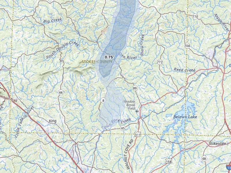 NEXRAD radar-signature map of the hail over Walnut Cove, NC