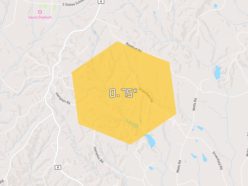 Hail map of Walnut Cove, NC on Jul 4, 2026, hail up to 0.75"