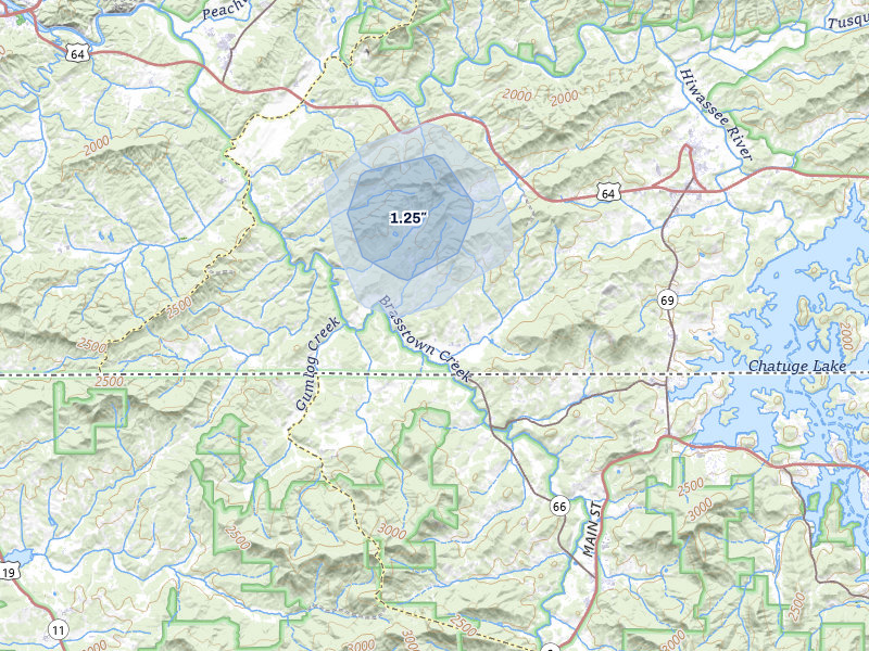 NEXRAD radar-signature map of the hail storm over Warne, NC on Jun 27, 2026
