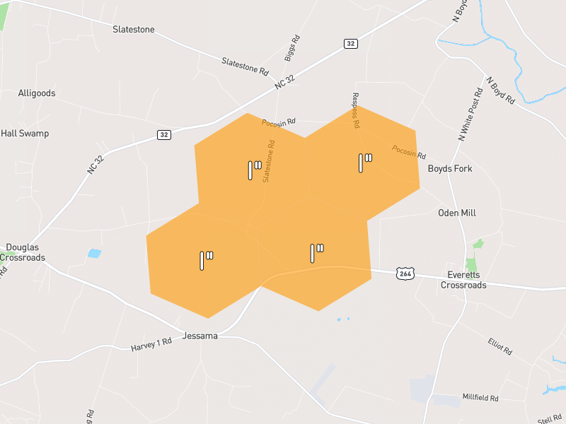 Hail map of Washington, NC on Jul 7, 2026, hail up to 1"
