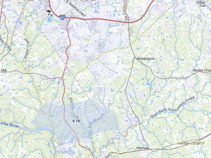 NEXRAD radar-signature map of the hail storm over Waxhaw, NC on Jun 28, 2026