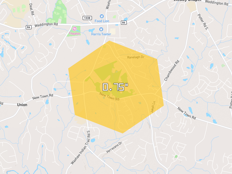 Hail map of Waxhaw, NC on Jul 5, 2026, hail up to 0.75"