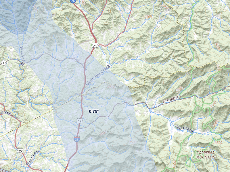 NEXRAD radar-signature map of the hail storm over Weaverville, NC on Jul 28, 2026
