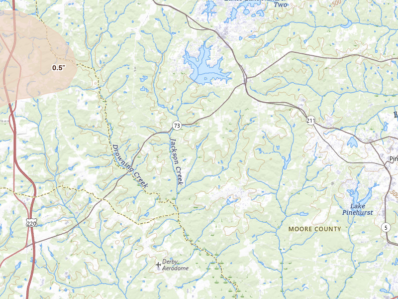 Radar-estimated hail-size map of the storm over West End, NC on Jul 19, 2026