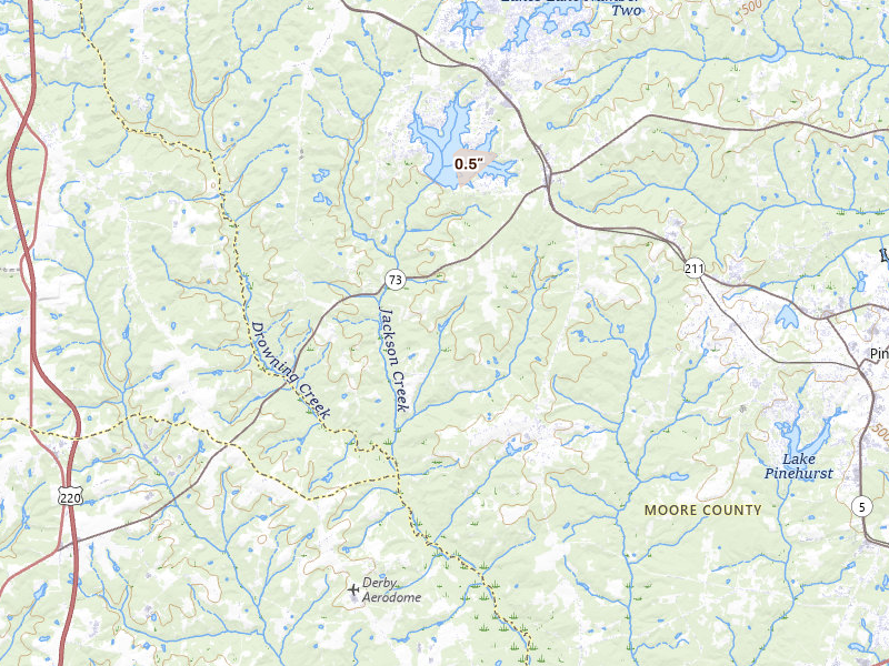 Radar-estimated hail-size map of the storm over West End, NC on Jul 20, 2026