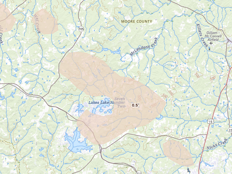Radar-estimated hail-size map of the storm over West End, NC