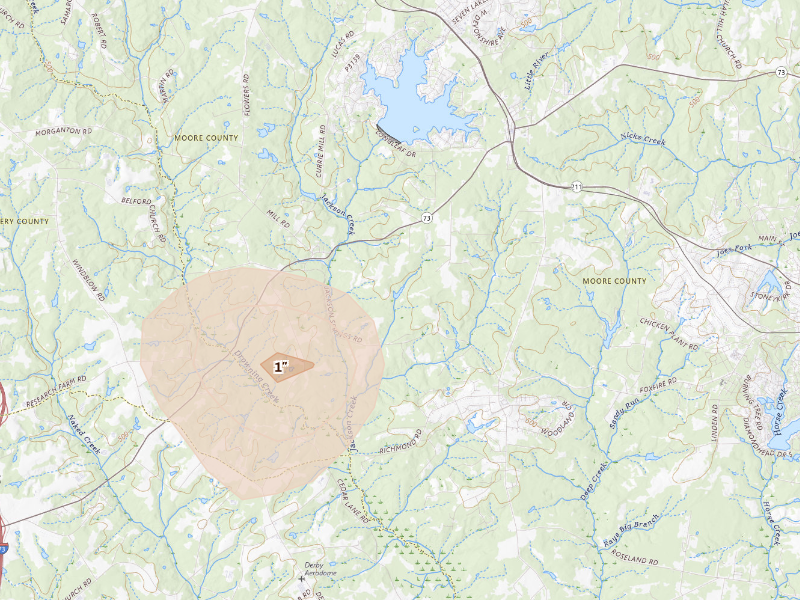 Radar-estimated hail-size map of the storm over West End, NC